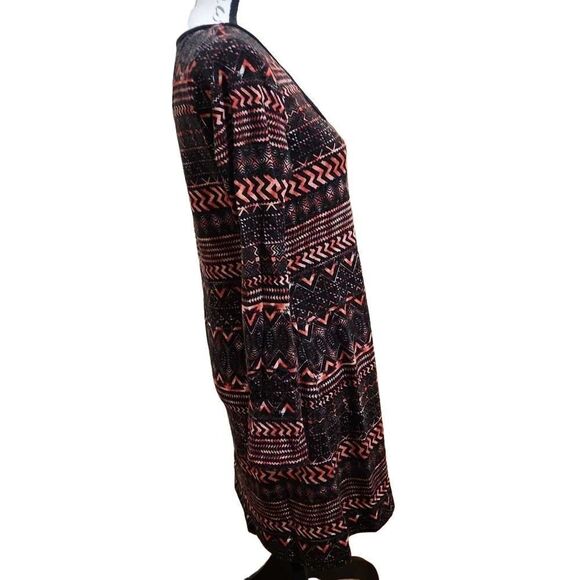 Aryeh Red & Black Patterned Sweater Dress with Cutout Neckline- Size Medium - Picture 2 of 7